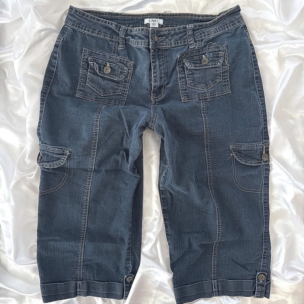 Cato Womens Dark Wash Cargo Capri Jeans Size 14 Utility Denim Cropped Pants